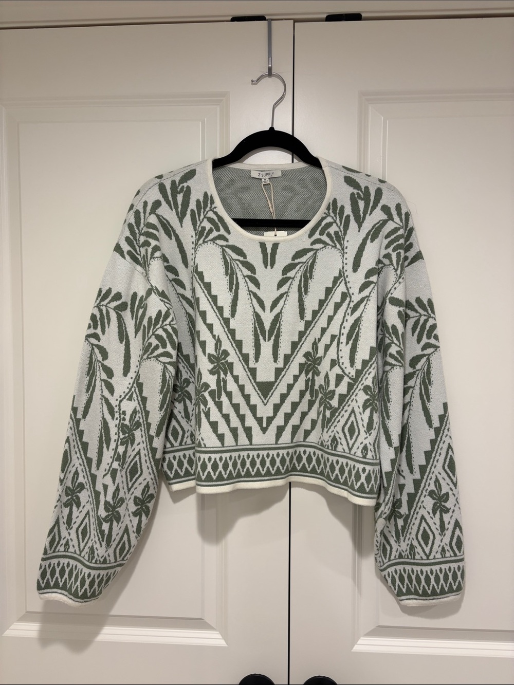 Z Supply Sage Green Patterned Crewneck Sweater